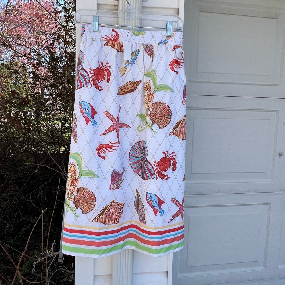 NWT Talbots Pretty Under The Sea Elastic Waist Cotton Lined Skirt Pockets